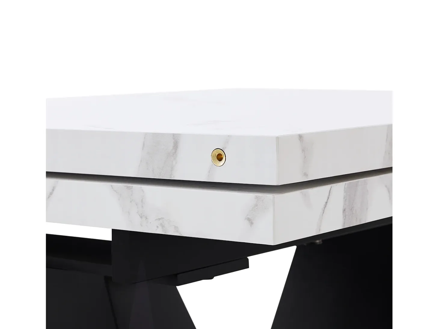 Mesa de comedor extensible 159x75cm para 6 personas en MDF chapado en mármol blanco con patas negras