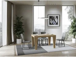 Mesa de comedor extensible de madera Kristo patas en V-Color Natural-Soporte 4 pies-Alargaderas -Ancho extensible