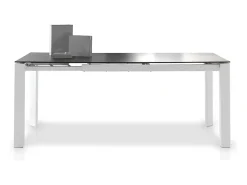 Mesa de comedor extensible Mikale de 140 a 190 cm en vitral negro con patas de metal blanco