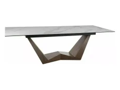 Mesa de comedor extensible con tablero de cerámica imitación mármol blanco Stunt
