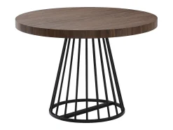 Mesa de comedor extensible 2 a 12 personas en MDF y acero - Marrón oscuro natural y negro - FIRELA
