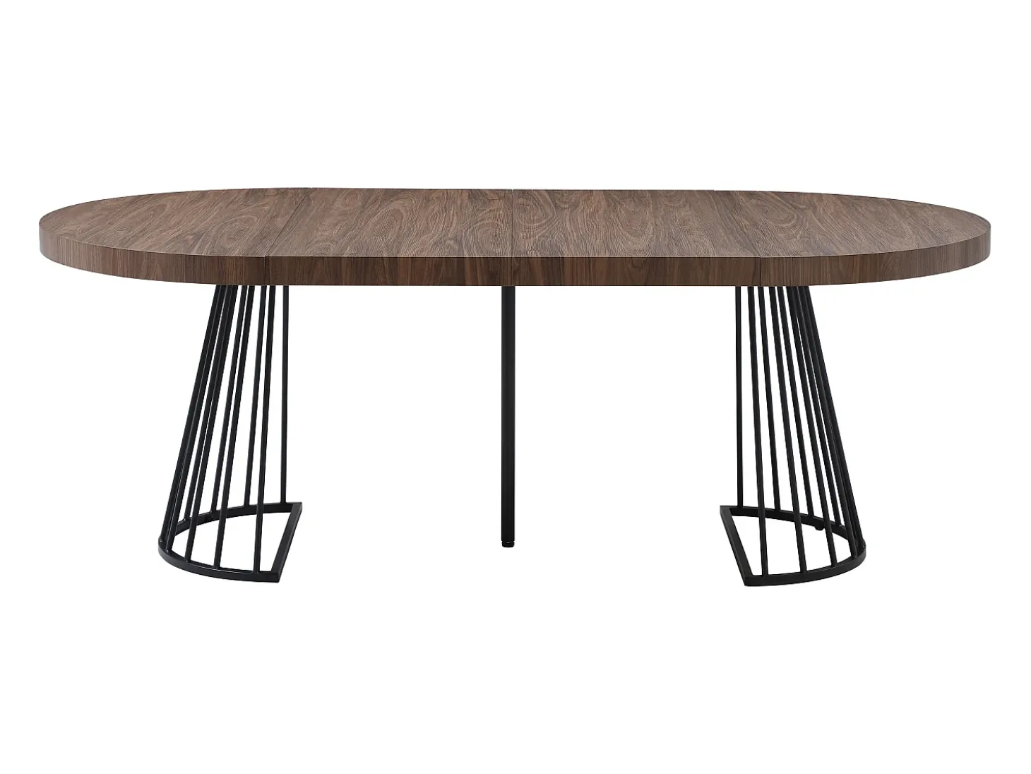 Mesa de comedor extensible 2 a 12 personas en MDF y acero - Marrón oscuro natural y negro - FIRELA