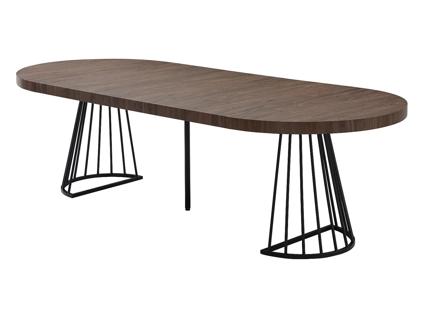 Mesa de comedor extensible 2 a 12 personas en MDF y acero - Marrón oscuro natural y negro - FIRELA