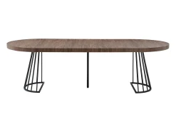 Mesa de comedor extensible 2 a 12 personas en MDF y acero - Marrón oscuro natural y negro - FIRELA