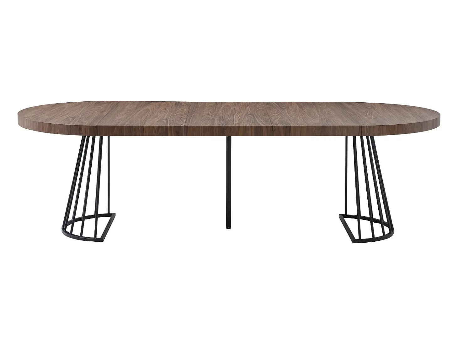 Mesa de comedor extensible 2 a 12 personas en MDF y acero - Marrón oscuro natural y negro - FIRELA