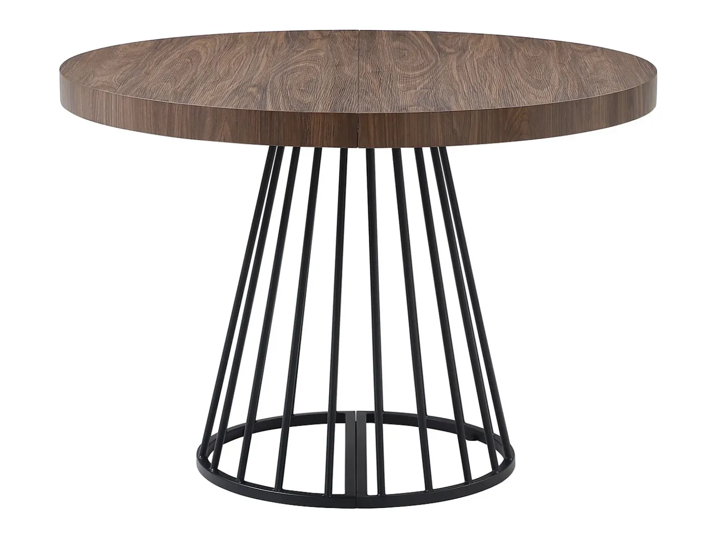 Mesa de comedor extensible 2 a 12 personas en MDF y acero - Marrón oscuro natural y negro - FIRELA