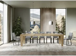 Mesa de comedor extensible de madera Kristo patas en V-Color Marrón-Base y soporte con ruedas-Alargaderas -Ancho extensible