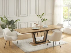 Mesa de comedor extensible 6 a 10 comensales de MDF y metal - Natural y negro - VITENO