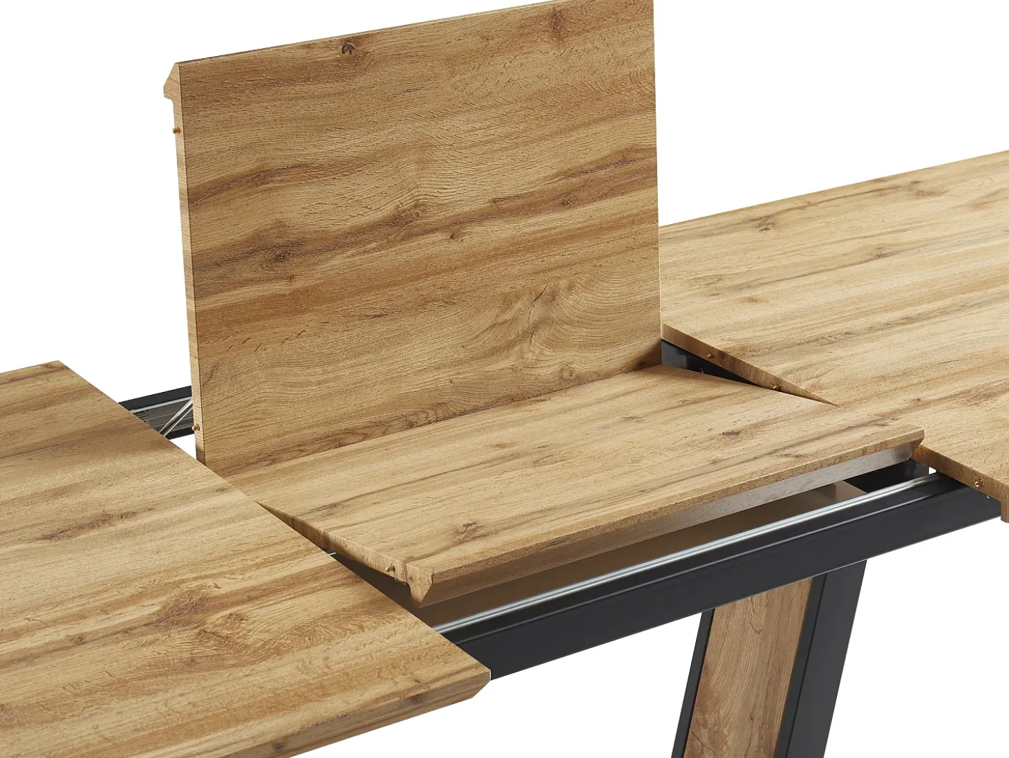 Mesa de comedor extensible 6 a 10 comensales de MDF y metal - Natural y negro - VITENO