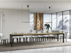 Mesa de comedor extensible Karry evolución-Color Natural-Soporte 4 pies-Ancho extensible