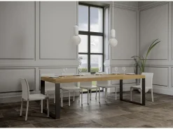 Mesa de comedor extensible tiroz-Color Blanco-Base y soporte con ruedas-5 alargaderas finas-Ancho extensible