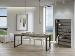 Mesa de comedor extensible tiroz-Color Marrón-Base y soporte con ruedas-Alargaderas -Ancho extensible