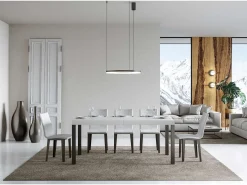 Mesa de comedor extensible Karry-Color Blanco-Base y soporte con ruedas-Ancho extensible