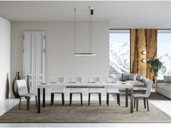 Mesa de comedor extensible Karry-Color Blanco-Base y soporte con ruedas-Ancho extensible