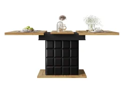 Mesa de comedor extensible para 4 a 6 personas - Estampado de cuadros con puertas - Negro y madera