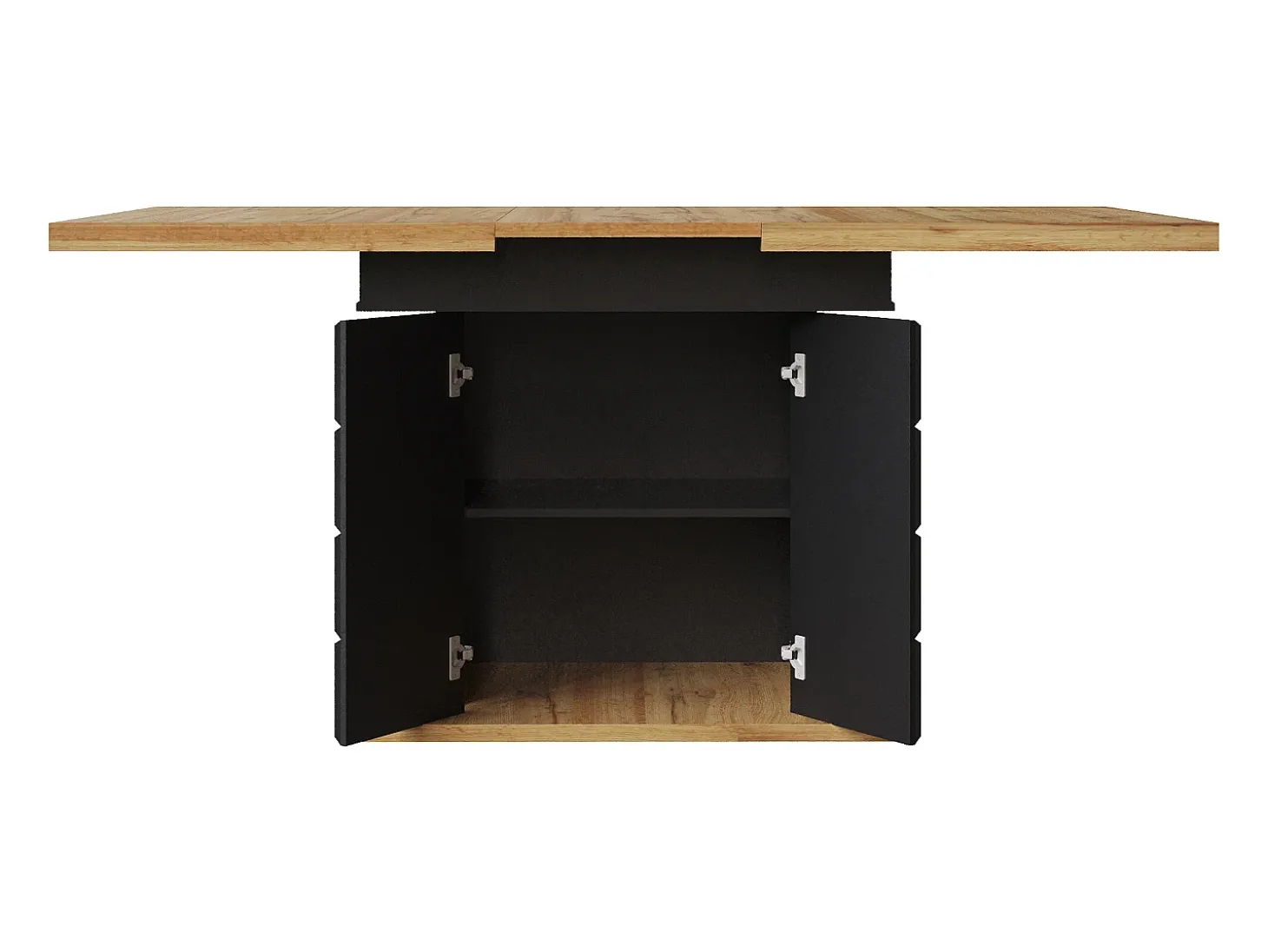 Mesa de comedor extensible para 4 a 6 personas - Estampado de cuadros con puertas - Negro y madera