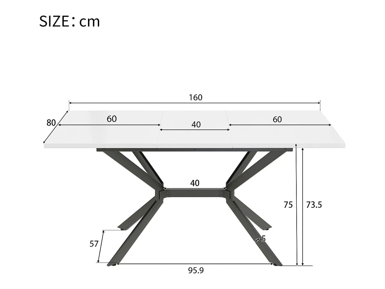 Mesa de comedor extensible para 4 a 6 cubiertos - L 120/160 x W 80 x H 75 cm - Madera MDF y metal - Blanco