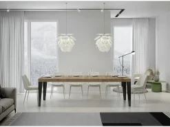 Mesa de comedor extensible Flavio-Color Natural-Soporte 4 pies-Alargaderas -Ancho extensible