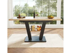 Mesa de comedor extensible para 4 a 6 personas - 118/157 x 70 x 75 cm - Tablero extensible - MDF + Patas de metal - Natural + negro