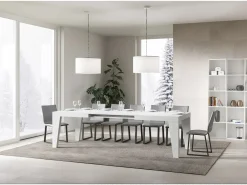 Mesa de comedor extensible de madera Naxo.-Color Blanco-Soporte 4 pies-Alargaderas -Ancho extensible