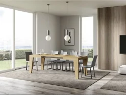 Mesa de comedor extensible de madera Naxo.-Color Natural-Soporte 4 pies-Alargaderas -Ancho extensible