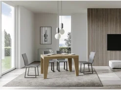 Mesa de comedor extensible de madera Naxo.-Color Natural-Soporte 4 pies-Alargaderas -Ancho extensible