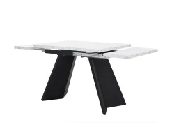 Mesa de comedor extensible - 99-159 x 74 x 77 cm - Tablero efecto mármol - Patas de MDF y metal - Blanco + negro