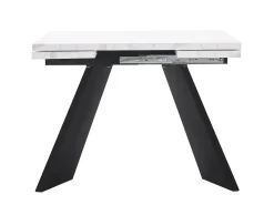 Mesa de comedor extensible - 99-159 x 74 x 77 cm - Tablero efecto mármol - Patas de MDF y metal - Blanco + negro