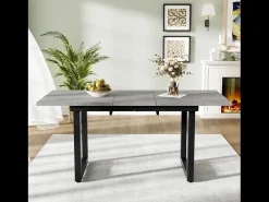 Mesa de comedor extensible para 4 a 6 personas - 140/180 x 80 x 75 cm - Patas de MDF y hierro - Efecto mármol - Gris
