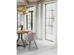 Mesa de comedor extensible con tablero de aspecto roble y patas de metal negro CERVANTES