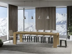 Mesa de comedor extensible de madera Ribo-Color Blanco-Soporte 4 pies-5 alargaderas finas-Ancho extensible