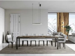 Mesa de comedor extensible Karry evolución-Color Marrón-Base y soporte con ruedas-Ancho extensible