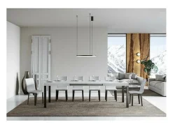 Mesa de comedor extensible Karry-Color Blanco-Soporte 4 pies-Ancho extensible