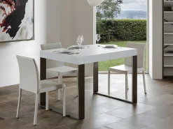 Mesa de comedor extensible tiroz-Color Blanco-Soporte 2 pies-5 alargaderas finas-Ancho extensible
