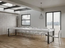 Mesa de comedor extensible tiroz-Color Blanco-Soporte 2 pies-5 alargaderas finas-Ancho extensible