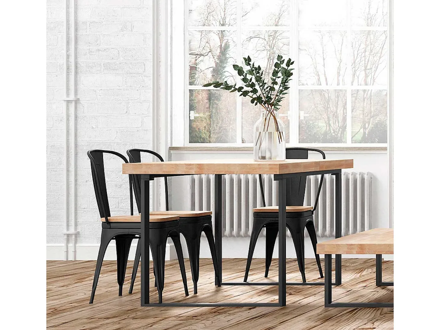 Mesa de comedor extensible Natural roble Nordish/negro 140-180x80x76 cm Adec