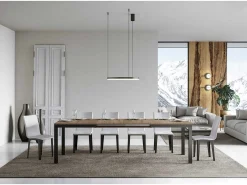 Mesa de comedor extensible Karry evolución-Color Natural-Soporte 2 pies-Ancho extensible
