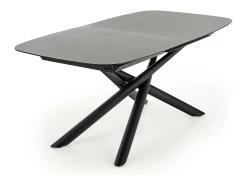 Mesa de comedor extensible con tablero de cristal gris oscuro y pata central de acero negro con diseño Chambord