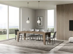 Mesa de comedor extensible de madera Naxo.-Color Marrón-Soporte 4 pies-Alargaderas -Ancho extensible
