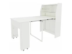 Mesa de comedor extensible para 4 a 6 cubiertos con armario - L52/132,5xB80xH76cm - Tablero de partículas - Blanco