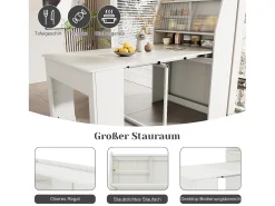 Mesa de comedor extensible para 4 a 6 cubiertos con armario - L52/132,5xB80xH76cm - Tablero de partículas - Blanco