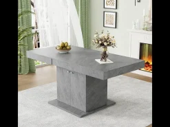 Mesa de comedor extensible (140/180 x 80 x 76 cm): ahorra espacio, multifuncional, aspecto hormigón.