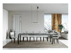 Mesa de comedor extensible Karry-Color Gris cemento-Soporte 4 pies-Ancho extensible