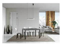 Mesa de comedor extensible Karry-Color Gris cemento-Soporte 4 pies-Ancho extensible