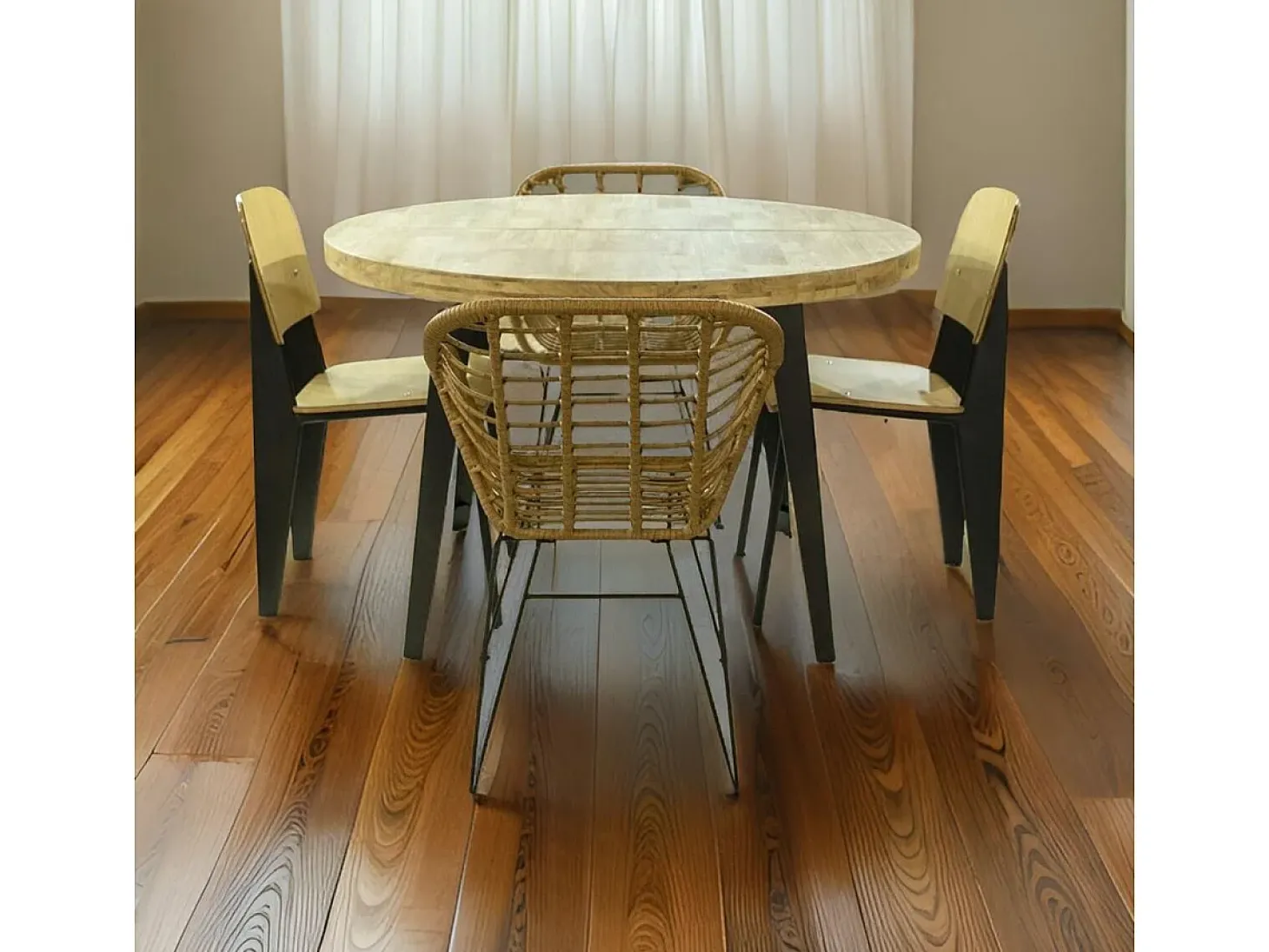 Mesa de comedor extensible Berg diseño redondo roble nordish/negro 76x120-160-200x120 cm Adec