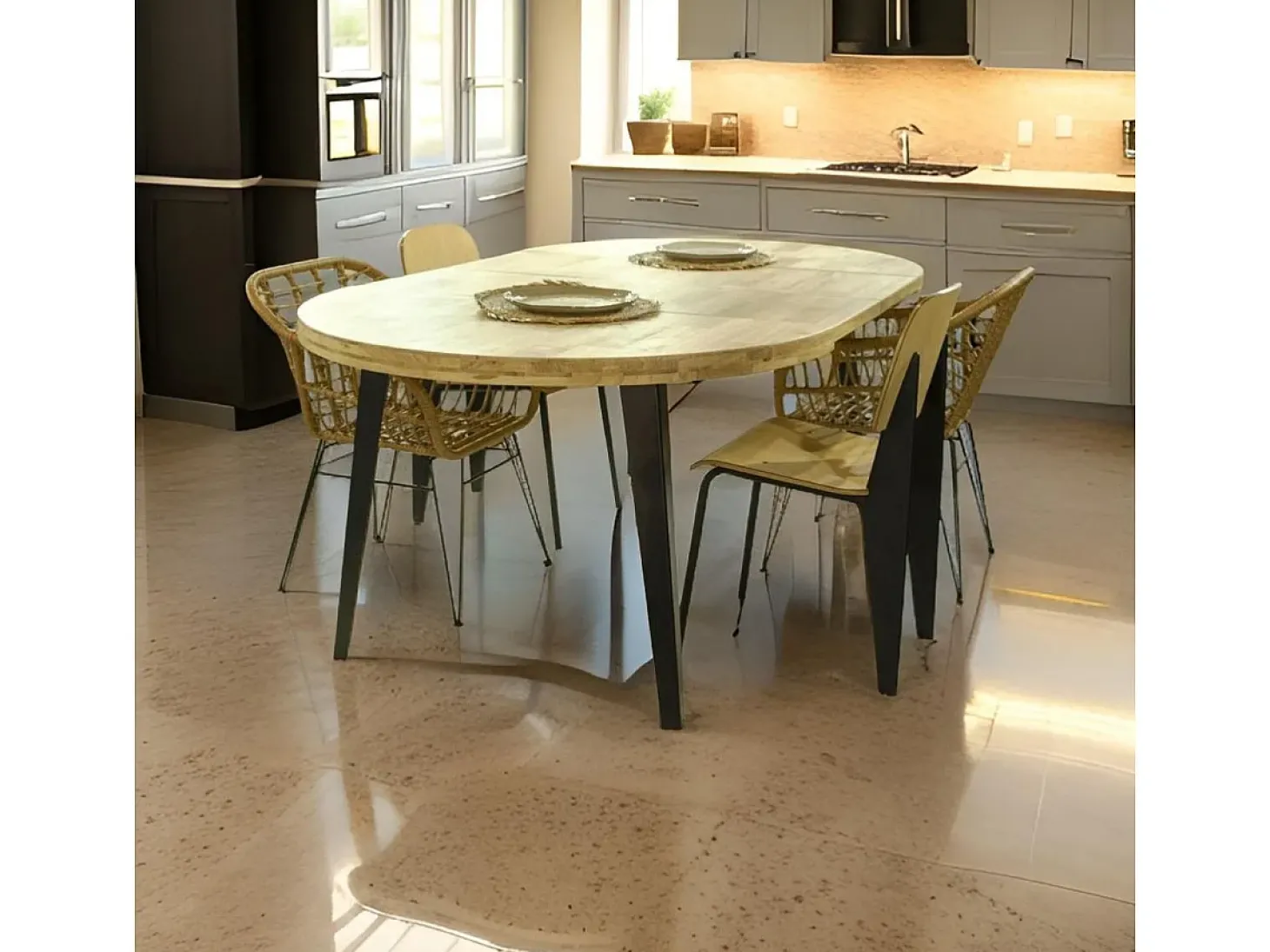Mesa de comedor extensible Berg diseño redondo roble nordish/negro 76x120-160-200x120 cm Adec