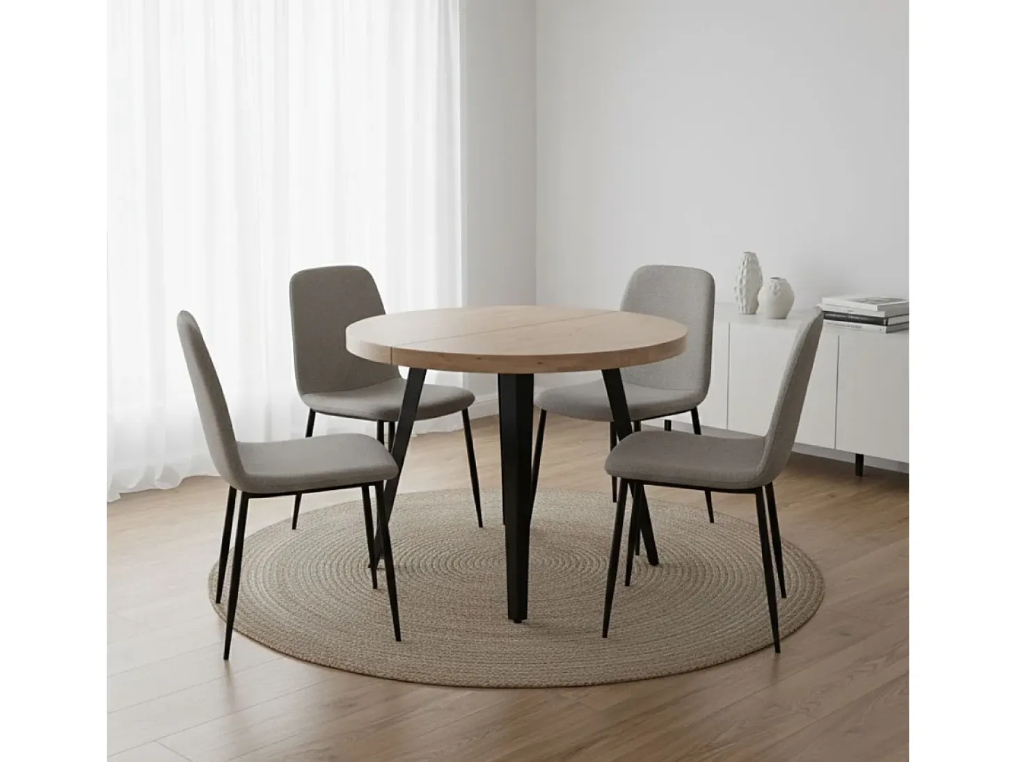 Mesa de comedor extensible Berg diseño redondo roble nordish/negro 76x120-160-200x120 cm Adec
