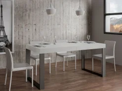 Mesa de comedor extensible tiroz-Color Blanco-Soporte 4 pies-5 alargaderas finas-Ancho extensible
