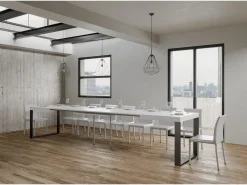 Mesa de comedor extensible tiroz-Color Blanco-Soporte 4 pies-5 alargaderas finas-Ancho extensible