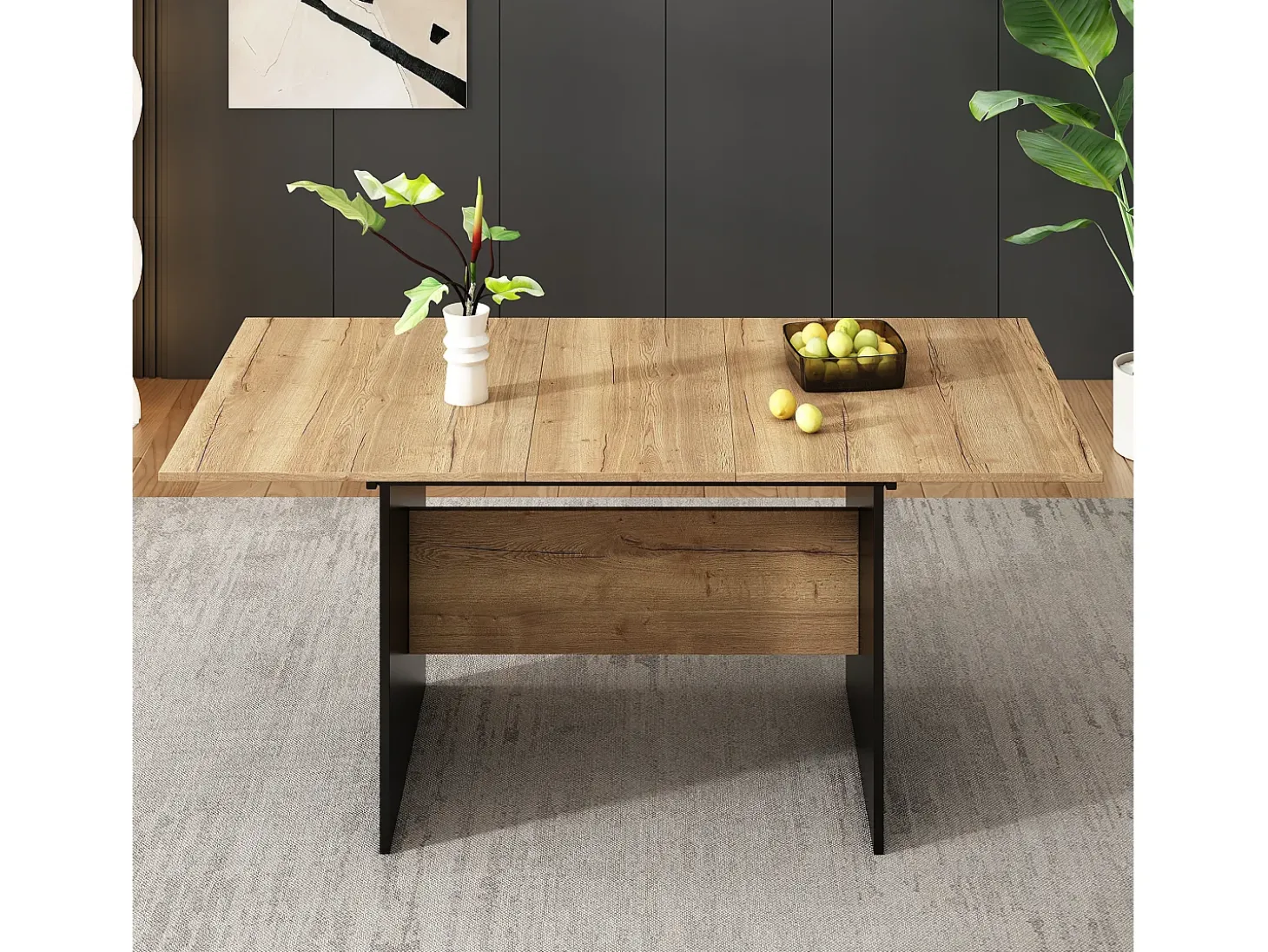 Mesa de comedor extensible 140/180x80 cm, para 4 a 6 personas, diseño en madera natural, rectangular, estilo minimalista (dimensiones: 140/180 x 80 x 75 cm)